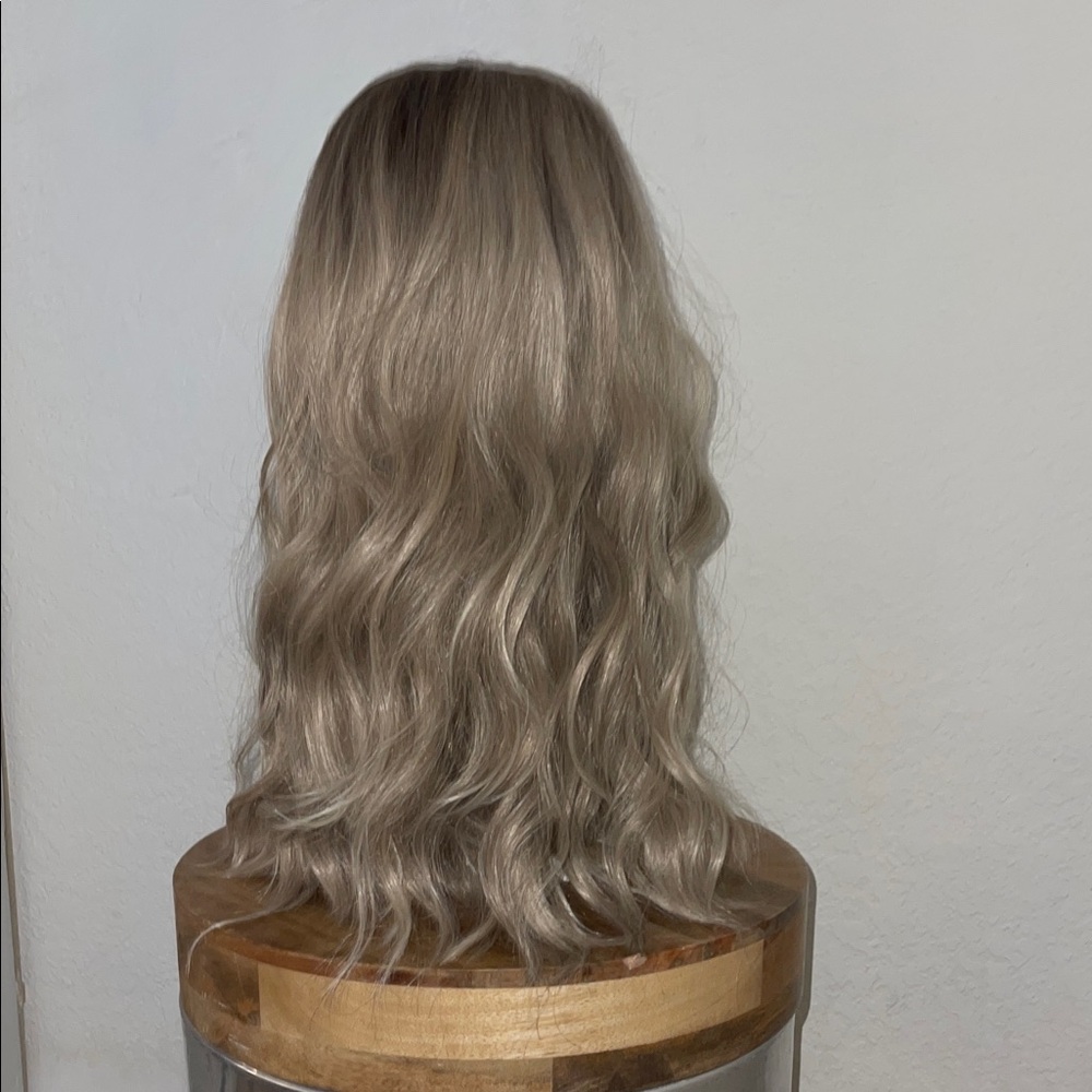 Glam Wavy Lace Wig – 22” Blonde Blend with Dark Roots, Soft & Natural # Q